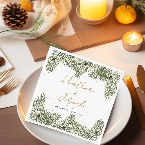 Pine  Gold Christmas Foliage Festive Wedding Napkins