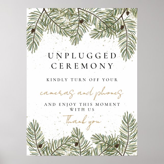 Pine & Gold Christmas Foliage Unplugged Ceremony Poster (Front)