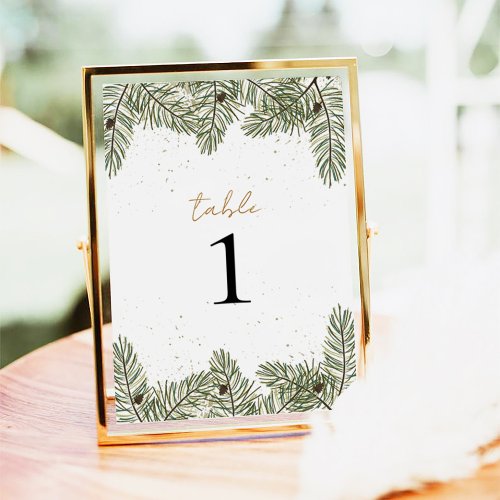 Pine  Gold Christmas Foliage Wedding  Table Number