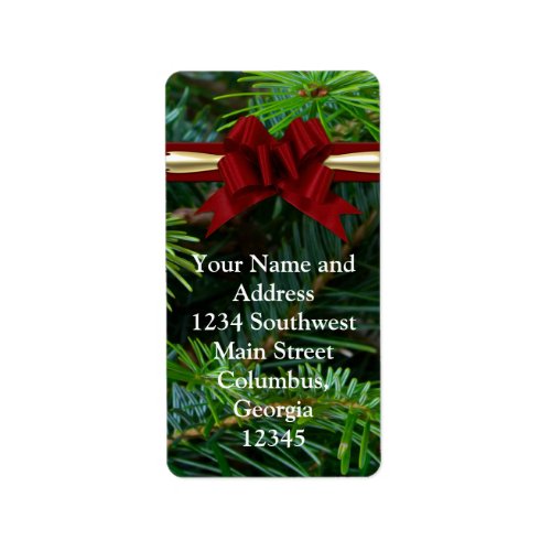 PineGoldRed Bow Christmas Label