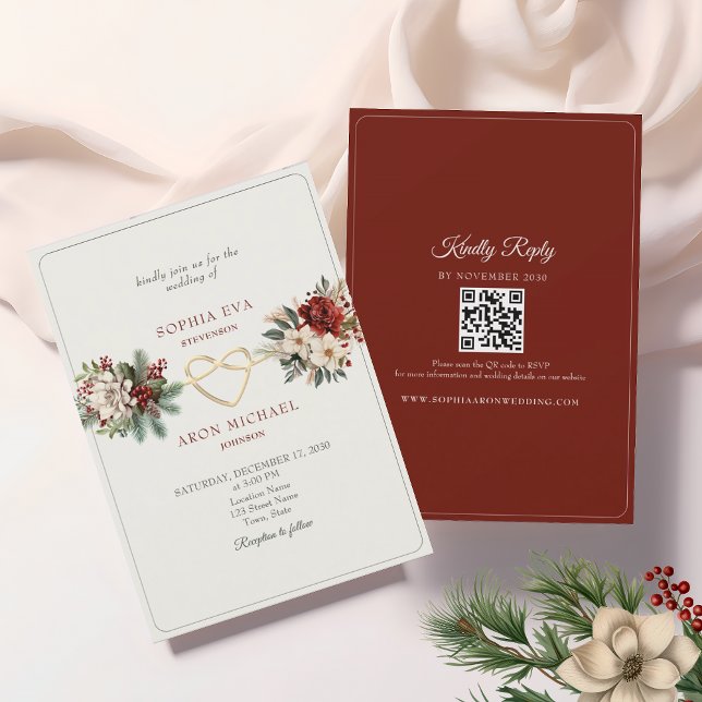 Pine Green and Red Winter Wedding Invitation (Creator Uploaded)