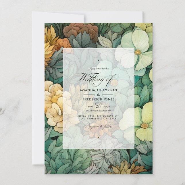 Pine Green and Soft Browns Floral Winter Wedding Invitation (Front)