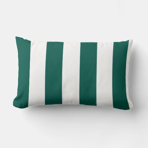 Pine Green and White Bold Vertical Stripes Lumbar Pillow