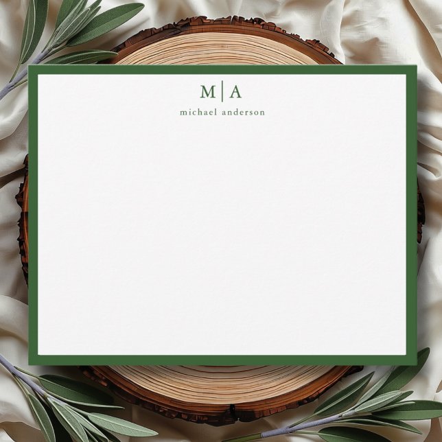 Pine Green Classic Border Monogram Correspondence  Note Card (Creator Uploaded)