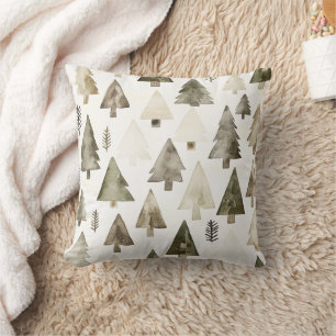Pine Green Cream Christmas Trees Throw Pillow