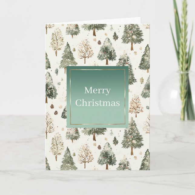 Pine Green Cream Mint Christmas Trees Card (Front)
