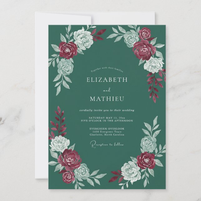 Pine Green Dignified Winter Wedding Invitation (Front)