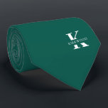 Pine Green Elegant Monogram   Name | One-Sided Neck Tie<br><div class="desc">An elegant one-sided necktie featuring a bold white monogram across a deep Pine Green background. On top of this monogram sits your first or last name spelled out in all capitals letters. If you prefer a bolder look for the personal name inside of the large letter you can do the...</div>