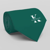 Pine Green Elegant Monogram + Name | One-Sided Neck Tie