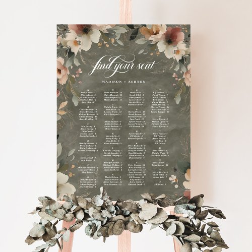 Pine Green Floral Alphabetical Seating Chart Sign