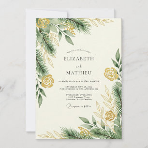 Pine Green Gilded Winter Wedding Invitation