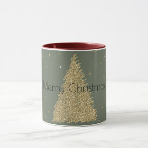Pine Green Gold Glitter Sparkle Christmas Tree     Mug