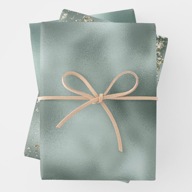Pine Green Gold Glitter Wrapping Paper Sheets (In situ)