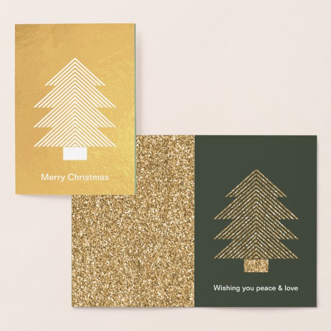 Pine Green Gold Glitzy Glitter Christmas  Foil Card (Display)