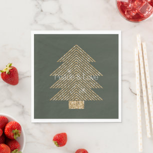 Pine Green Gold Glitzy Glitter Christmas Tree      Napkins