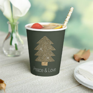 Pine Green Gold Glitzy Glitter Christmas Tree Paper Cups