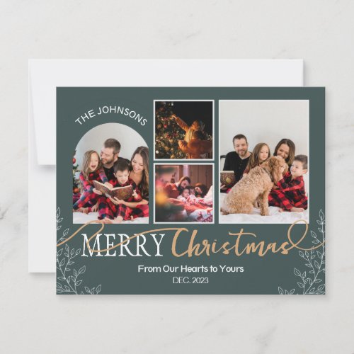Pine Green Gold Script Christmas Collage Holiday Card