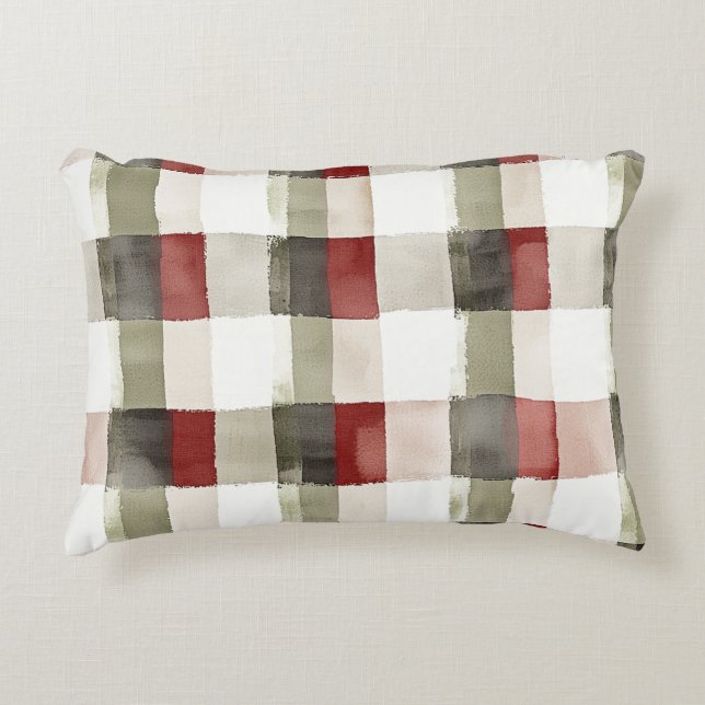 Pine Green Ivory Red Stripes Christmas Accent Pillow (Front)