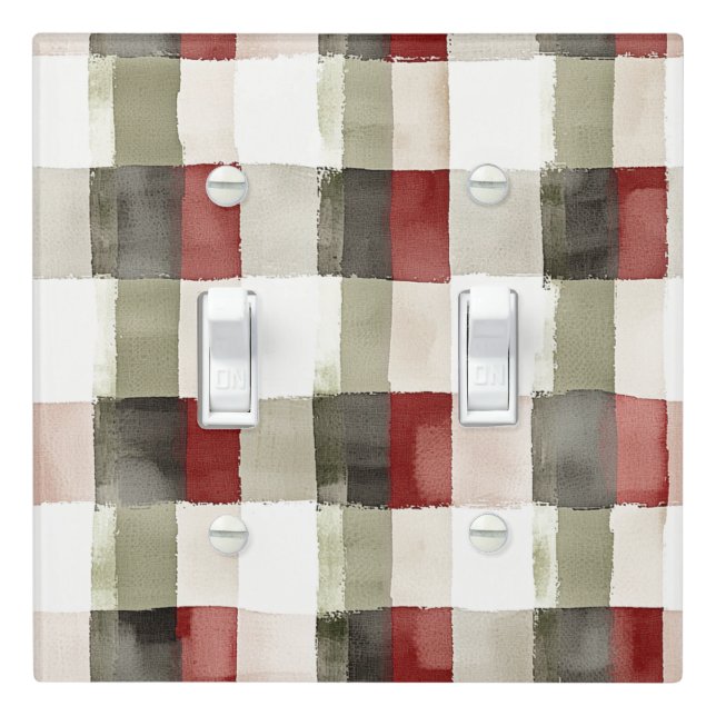 Pine Green Ivory Red Stripes Christmas Light Switch Cover (In Situ)