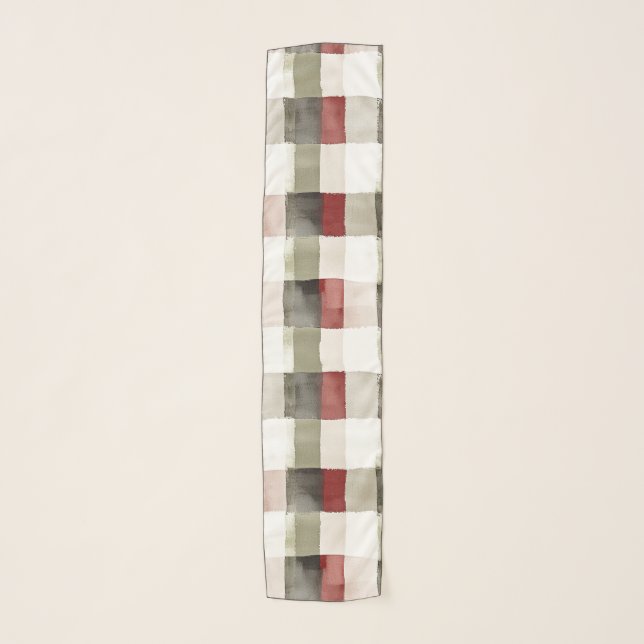 Pine Green Ivory Red Stripes Christmas Scarf (Front)