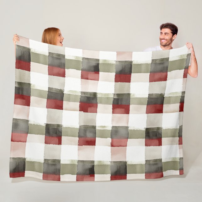 Pine Green Ivory Red Stripes   Fleece Blanket (In Situ)