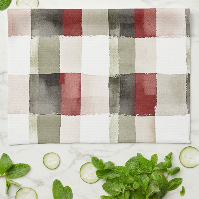 Pine Green Ivory Red Stripes  Kitchen Towel (Folded)
