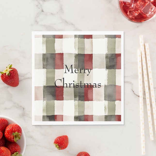 Pine Green Ivory Red Stripes  Napkins (Insitu)