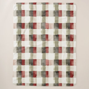 Pine Green Ivory Red Stripes Sherpa Blanket