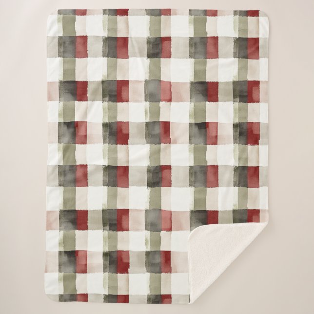 Pine Green Ivory Red Stripes   Sherpa Blanket (Front)