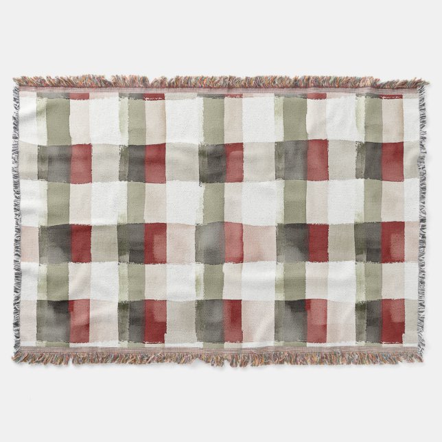 Pine Green Ivory Red Stripes   Throw Blanket (Front)