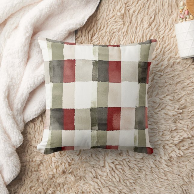 Pine Green Ivory Red Stripes  Throw Pillow (Blanket)