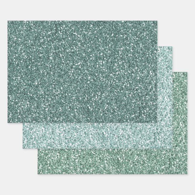 Pine Green Mint Glitter    Wrapping Paper Sheets (Set)