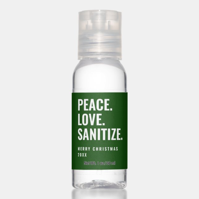 Pine Green Peace Love Sanitize Christmas Holiday Hand Sanitizer (Front)