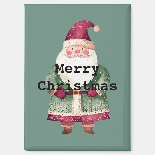 Pine Green Red Merry Christmas Santa Magnet (Front)