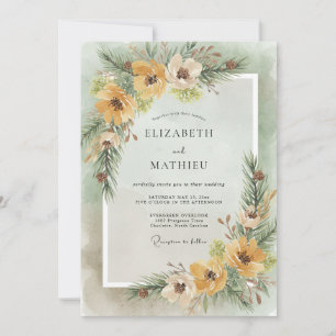Pine Green Rustic Winter Wedding Invitation