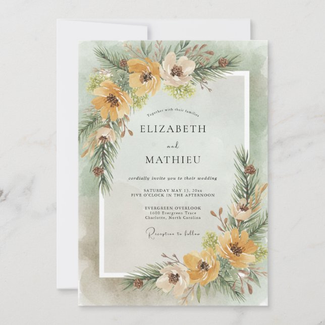 Pine Green Rustic Winter Wedding Invitation (Front)
