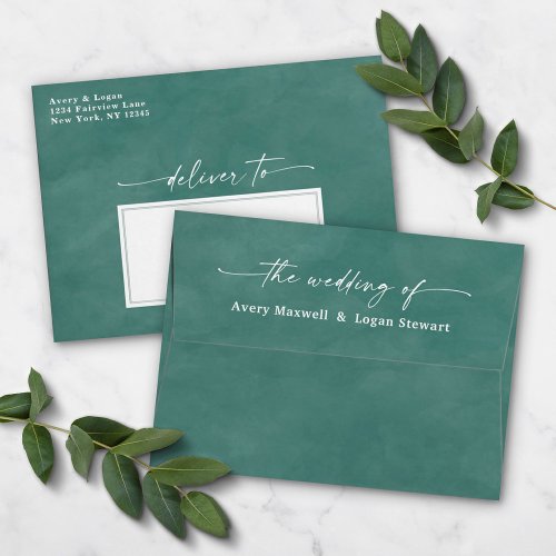 Pine Green Watercolor A7 5x7 Wedding Invitation Envelope