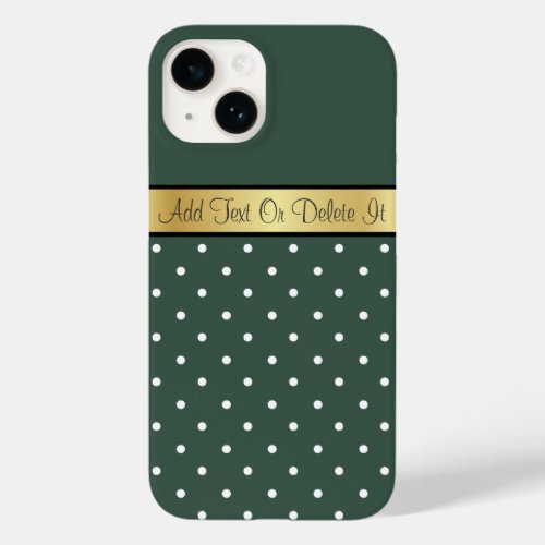 Pine Green White Black Polka Dotted Name On Gold Case_Mate iPhone 14 Case