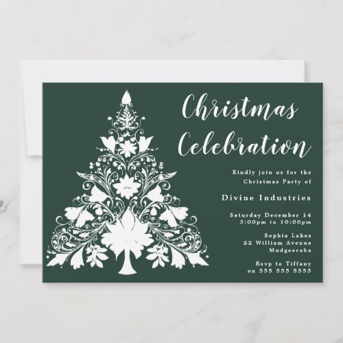 Pine Green White Tree Christmas Celebration Invitation