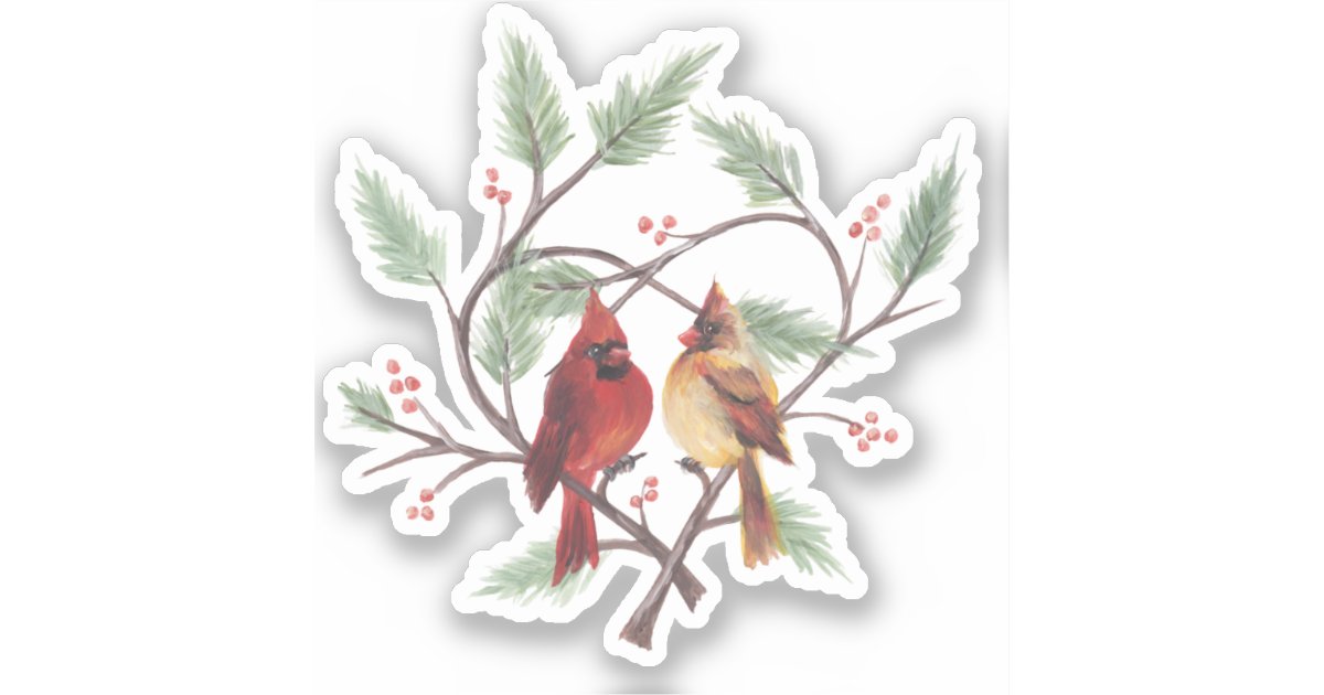 Pine Heart Cardinal Vinyl Sticker Zazzle