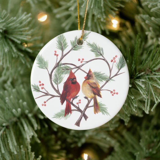 Pine Heart Cardinals Ornament (Tree)