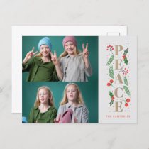 Pine Holly Berries Gold Peace Multiple Photo  Holiday Postcard