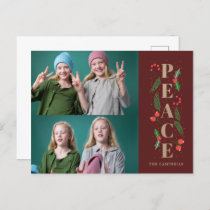 Pine Holly Berries Red Peace Multiple Photo Holiday Postcard