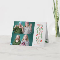 Pine Holly Berry Gold Peace Multiple Photo  Holiday Card
