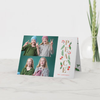 Pine Holly Berry Gold Peace Multiple Photo Holiday Card