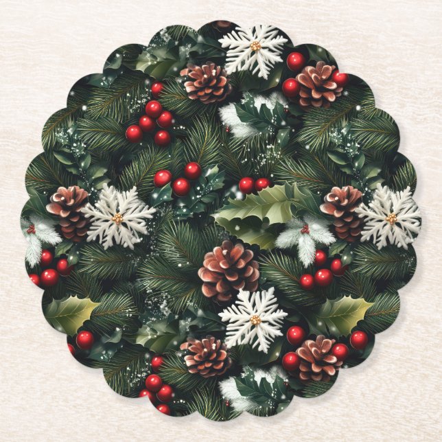 Pine & Holly Harmony Paper Coaster (Front)
