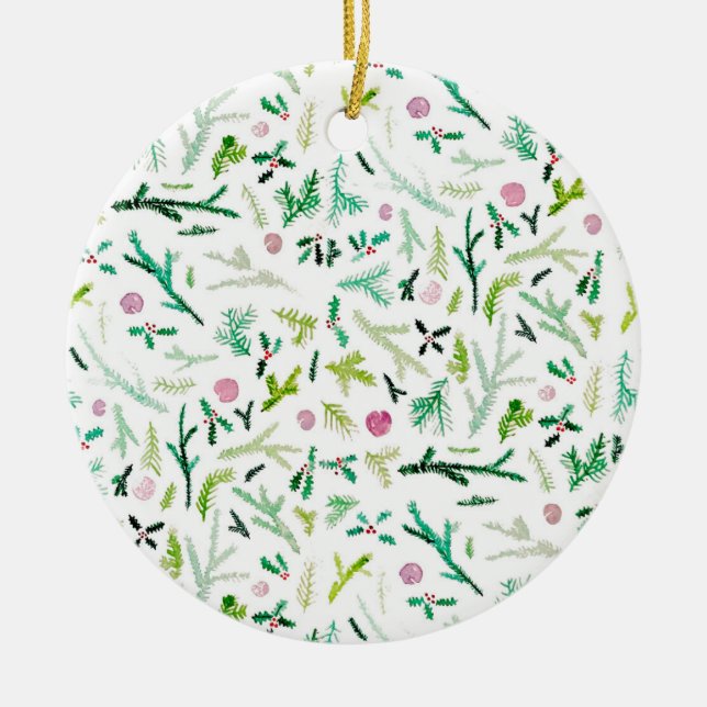 Pine, Holly & Sugarplums Ceramic Ornament (Front)