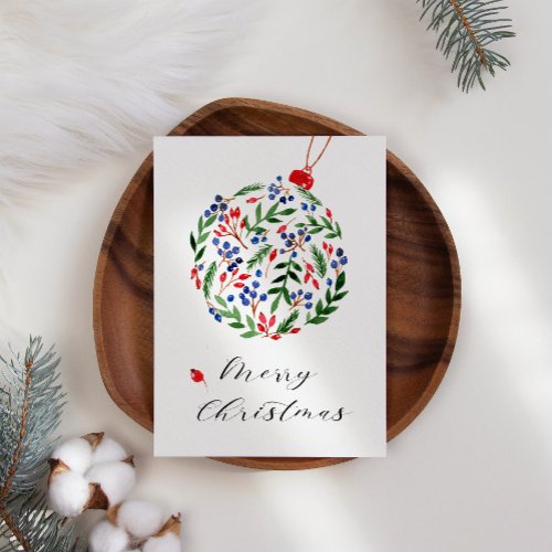 Pine Holly Wreath Business Christmas Holiday Card