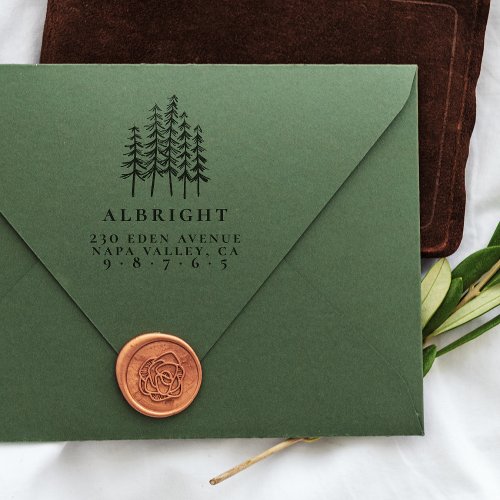 Pine Illustration  Custom Name Return Address Rubber Stamp