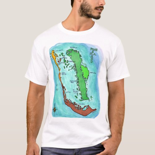 Pine Island Sanibel Captiva Islands Florida Map T_Shirt